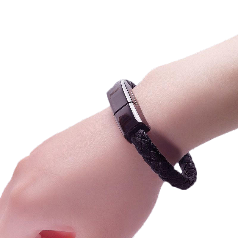 Pulsera de Cuero PU de Carga Rápida Cable Cargador USB Portátil para Android, Tipo C e iOS