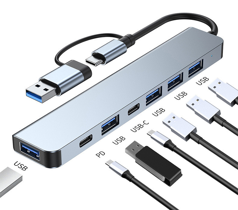 Hub USB C 8 en 1, Divisor de Datos USB, Adaptador Hub USB 3.0, Estación de Acoplamiento Tipo C 2.0, Hub de Datos Tipo C para Computadora y Laptop